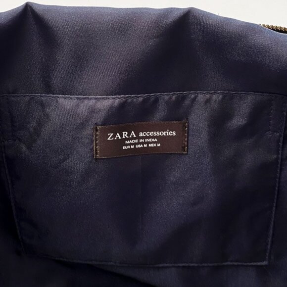 ZARA Navy Velvet Tote With Sequin Embroidery 14.5 x 15 NWOT - Picture 9 of 13